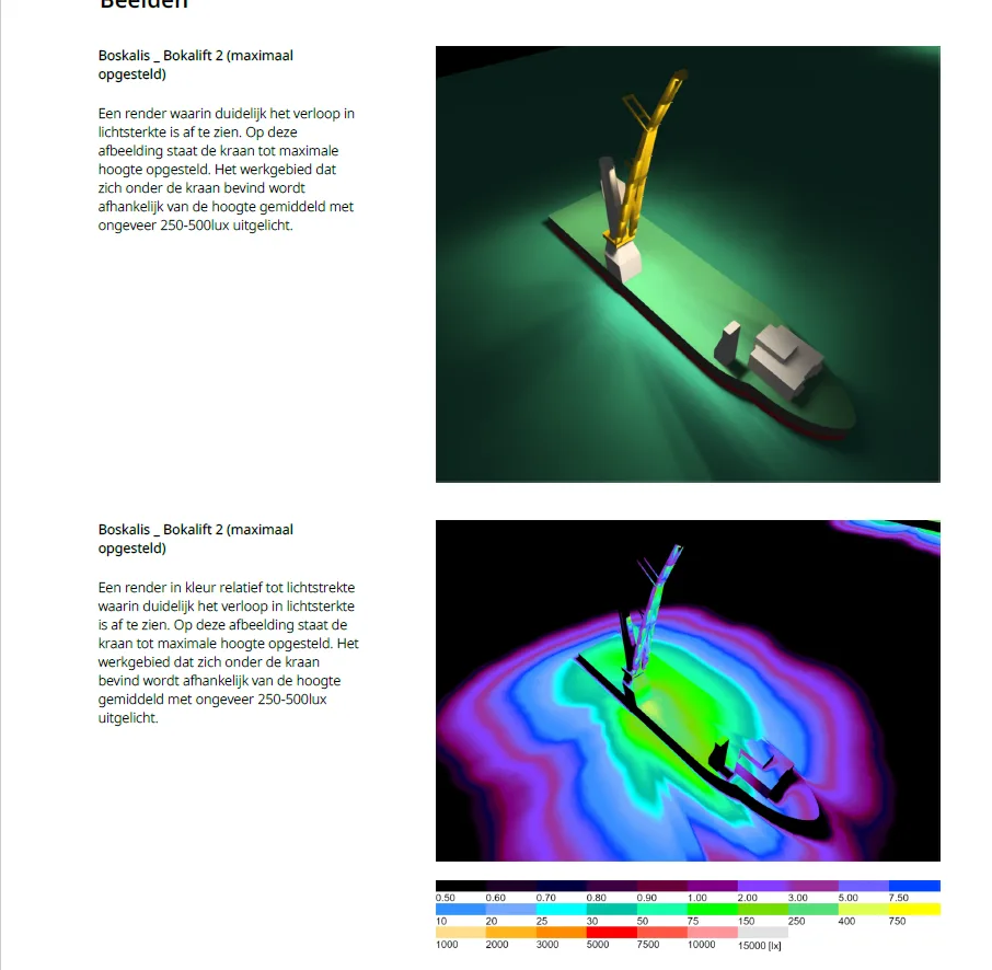 Lichtontwerp voor het kraanschip Bokalift 2 met berekening