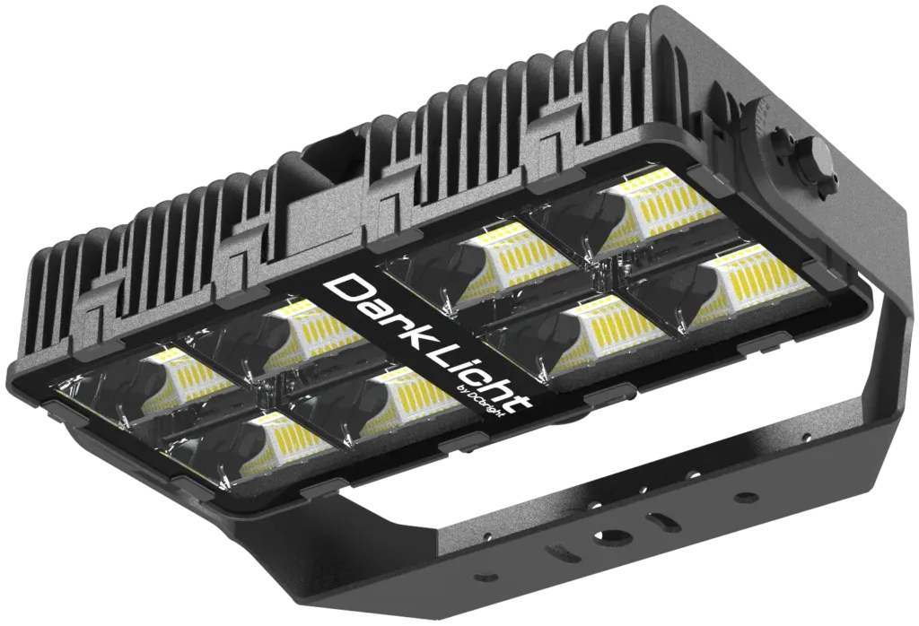 Renderizado de producto del proyector plano DarkLicht One en un poste