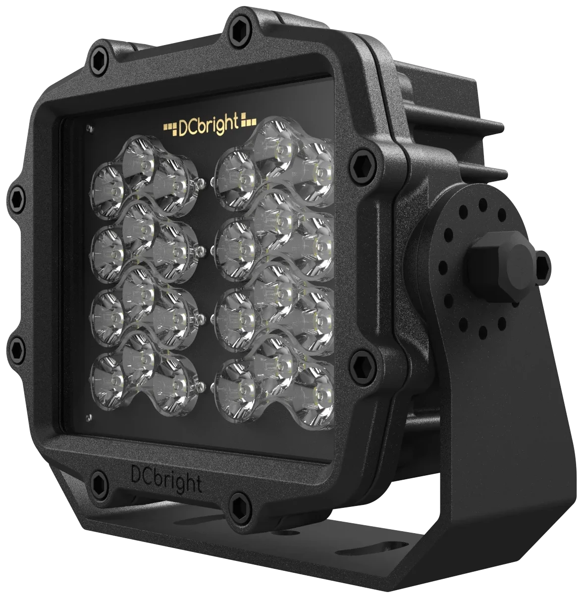 Proyector LED Marlin en negro titanio con soporte 316L, vista oblicua desde el frente